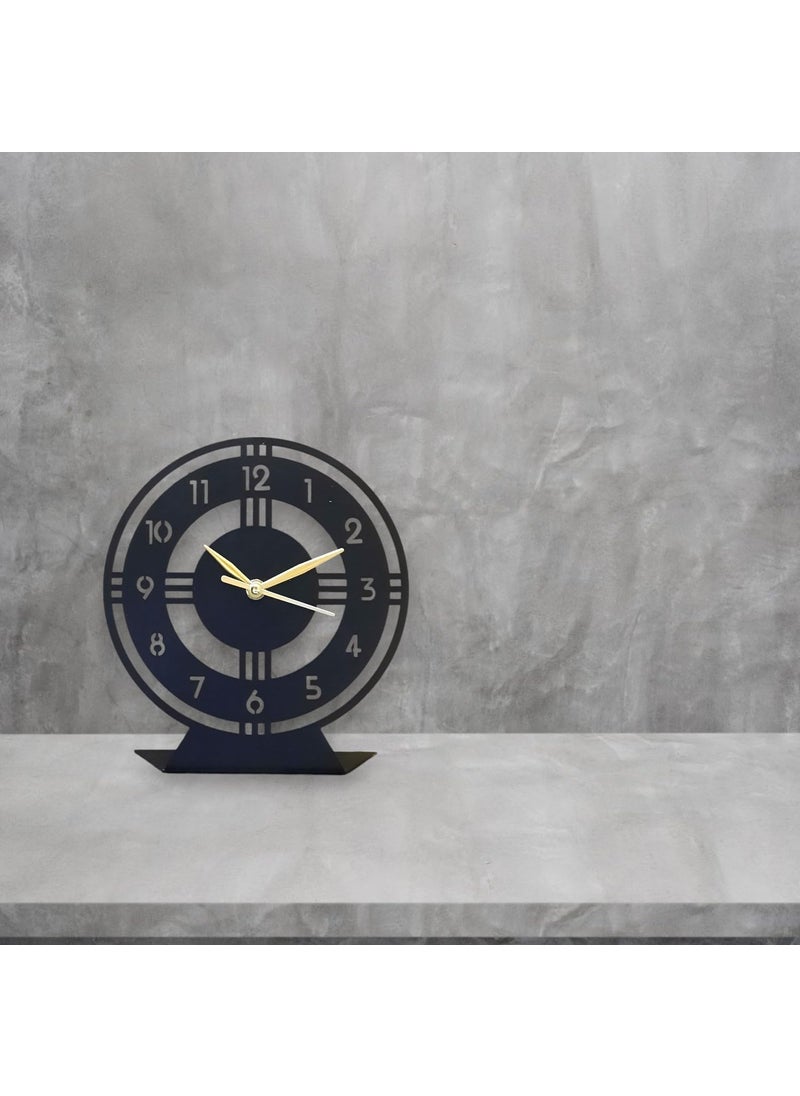 ZENTIMO STORE Designer Metal Table Clock Analog Antique 18 cm Diameter Matte Black