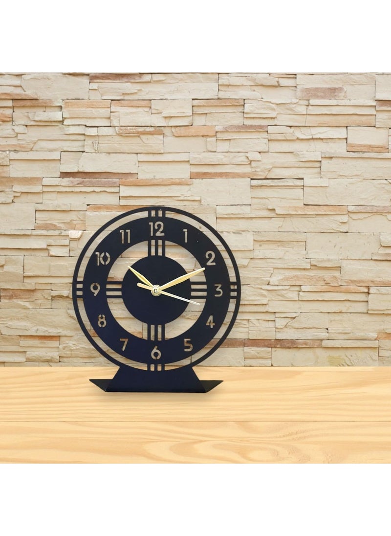 ZENTIMO STORE Designer Metal Table Clock Analog Antique 18 cm Diameter Matte Black