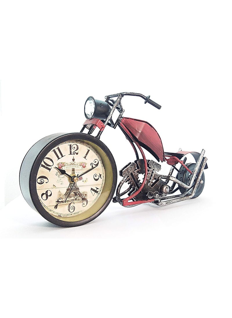 Delightful Dcor Vintage Style Motorcycle Table Top Rustic Motor Bike Table Clock Antique for Mantle Shelf Decorations Living Room Red 32 x 5 x 16 CM Set of 1