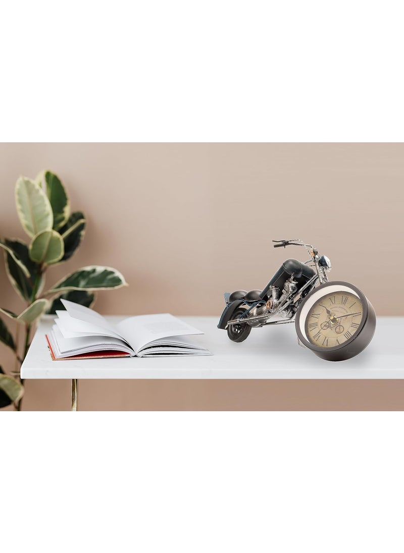 Delightful Dcor Vintage Style Motorcycle Table Top Rustic Motor Bike Table Clock Antique for Mantle Shelf Decorations Living Room Blue 33 x 5 x 17 cm Set of 1