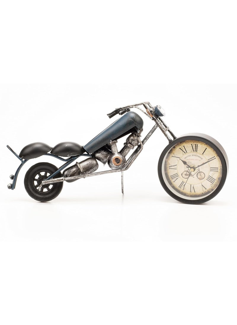 Delightful Dcor Vintage Style Motorcycle Table Top Rustic Motor Bike Table Clock Antique for Mantle Shelf Decorations Living Room Blue 33 x 5 x 17 cm Set of 1