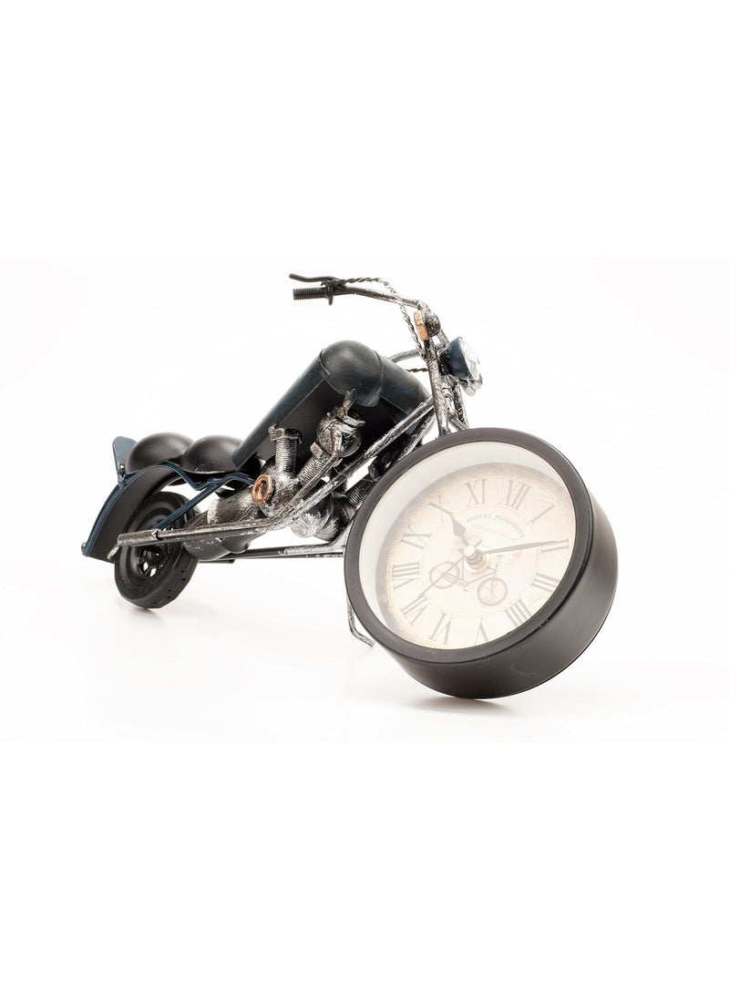 Delightful Dcor Vintage Style Motorcycle Table Top Rustic Motor Bike Table Clock Antique for Mantle Shelf Decorations Living Room Blue 33 x 5 x 17 cm Set of 1