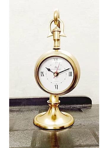 ALI NAUTICAL Antique Brass Table Top Clock Desk Clock Hanging Tabletop Clock for Home Office Living Room Kids Room Studio Decoration Gift Item