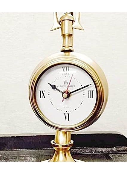 ALI NAUTICAL Antique Brass Table Top Clock Desk Clock Hanging Tabletop Clock for Home Office Living Room Kids Room Studio Decoration Gift Item