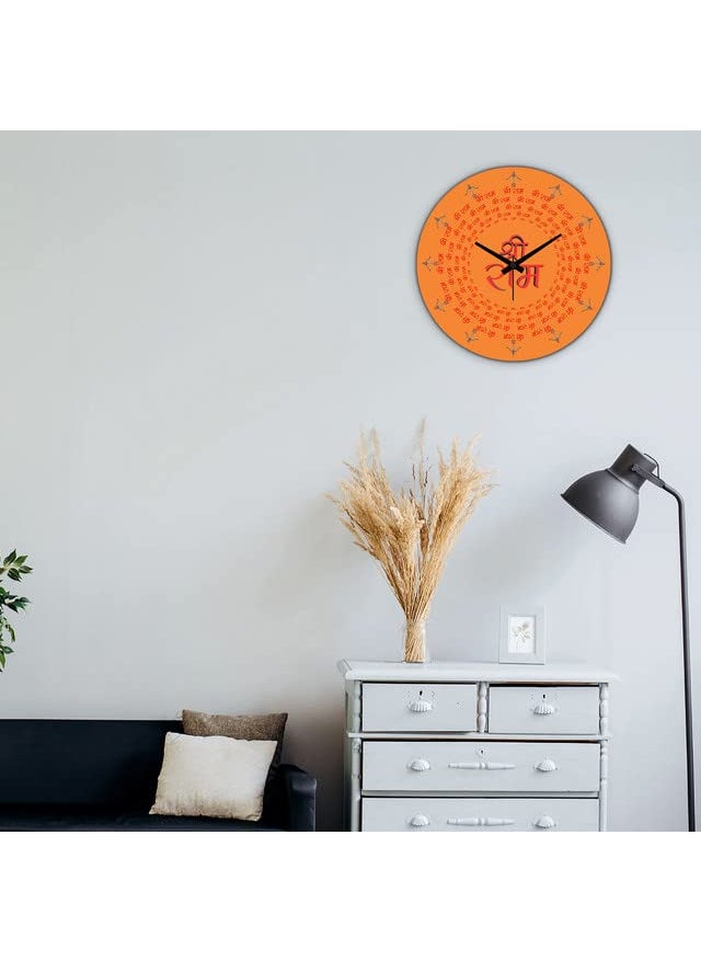ESCUDO Shriram Digital Print on Wood 11x11 Inch Wall Clock for Home and Office Without Glass Orange