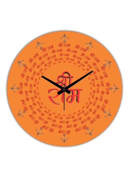 ESCUDO Shriram Digital Print on Wood 11x11 Inch Wall Clock for Home and Office Without Glass Orange