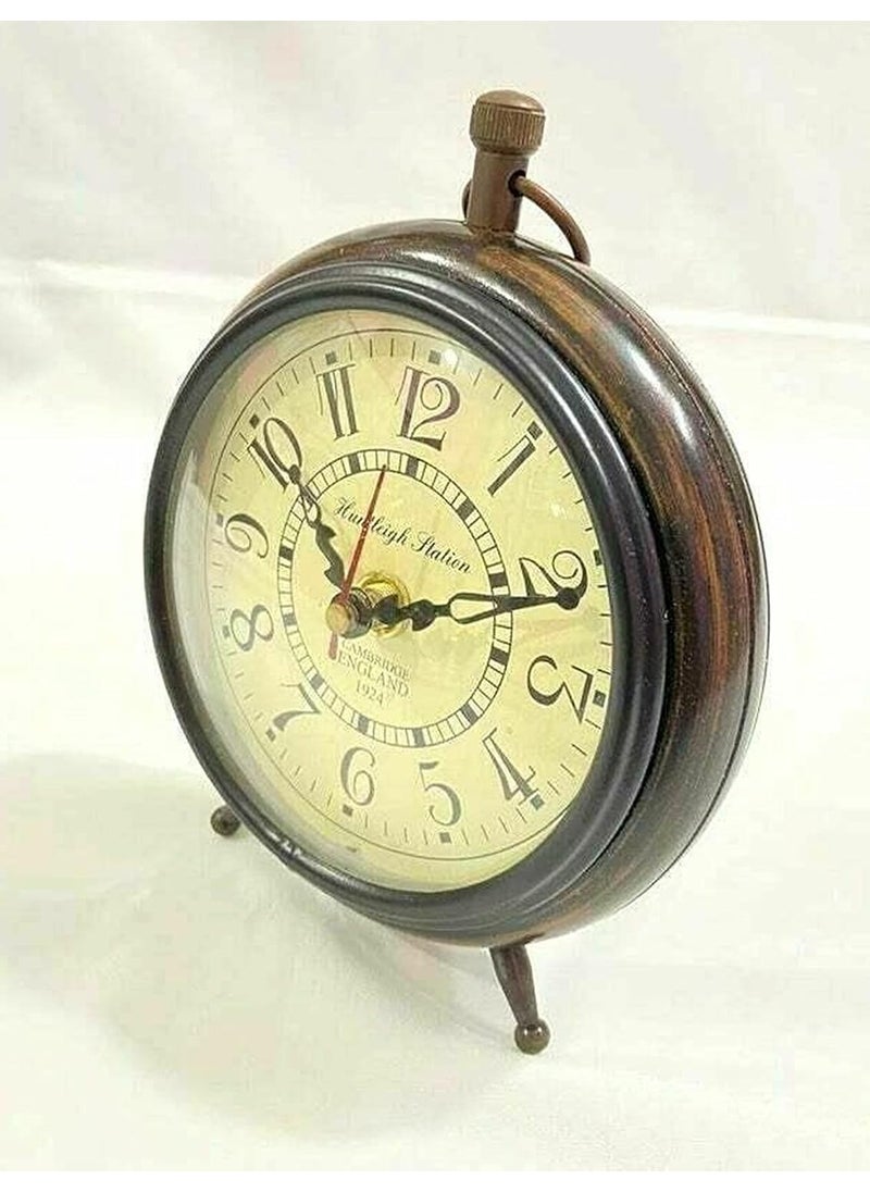 ARTIKRON Handmade Antique Wooden Table Top Clock Desk Clock Antique Style Roman Number Home Office Study Living Room Decoration Gift Item