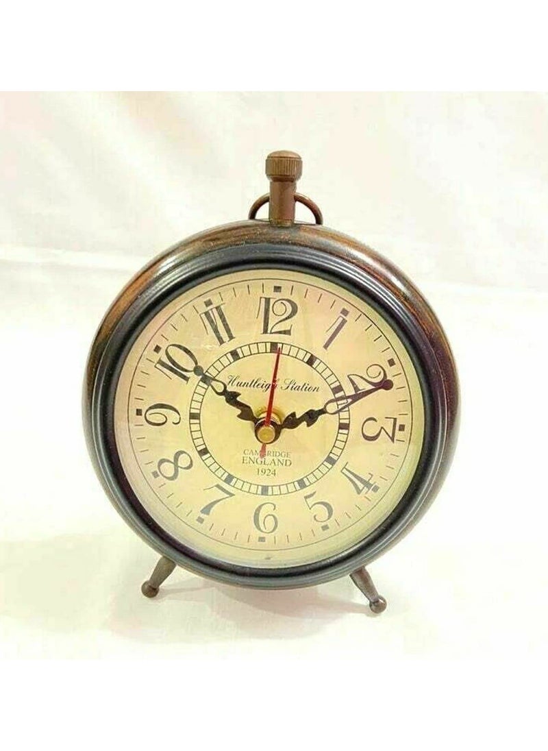 ARTIKRON Handmade Antique Wooden Table Top Clock Desk Clock Antique Style Roman Number Home Office Study Living Room Decoration Gift Item