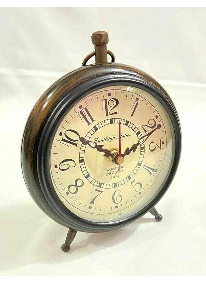 ARTIKRON Handmade Antique Wooden Table Top Clock Desk Clock Antique Style Roman Number Home Office Study Living Room Decoration Gift Item