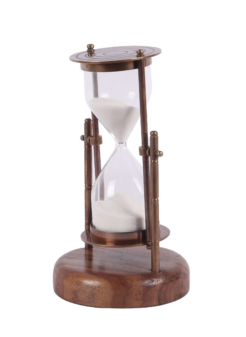 Ximdeco Brass Antique Sand Clock Sand Glass Hour Glass Hanging Sand Timer with Wooden Round Base