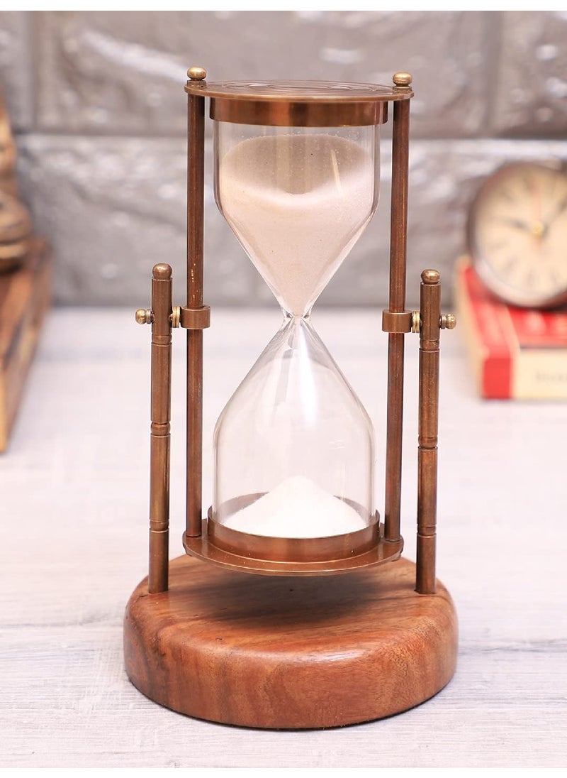 Ximdeco Brass Antique Sand Clock Sand Glass Hour Glass Hanging Sand Timer with Wooden Round Base