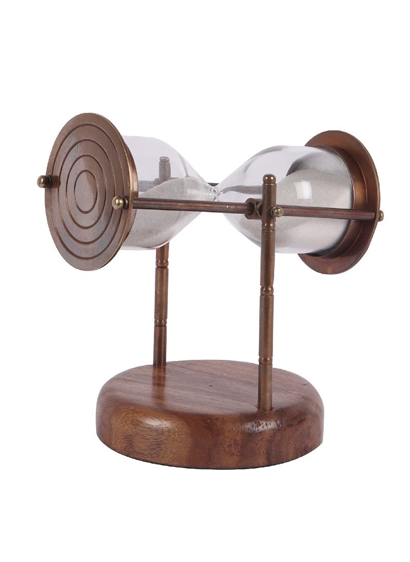 Ximdeco Brass Antique Sand Clock Sand Glass Hour Glass Hanging Sand Timer with Wooden Round Base