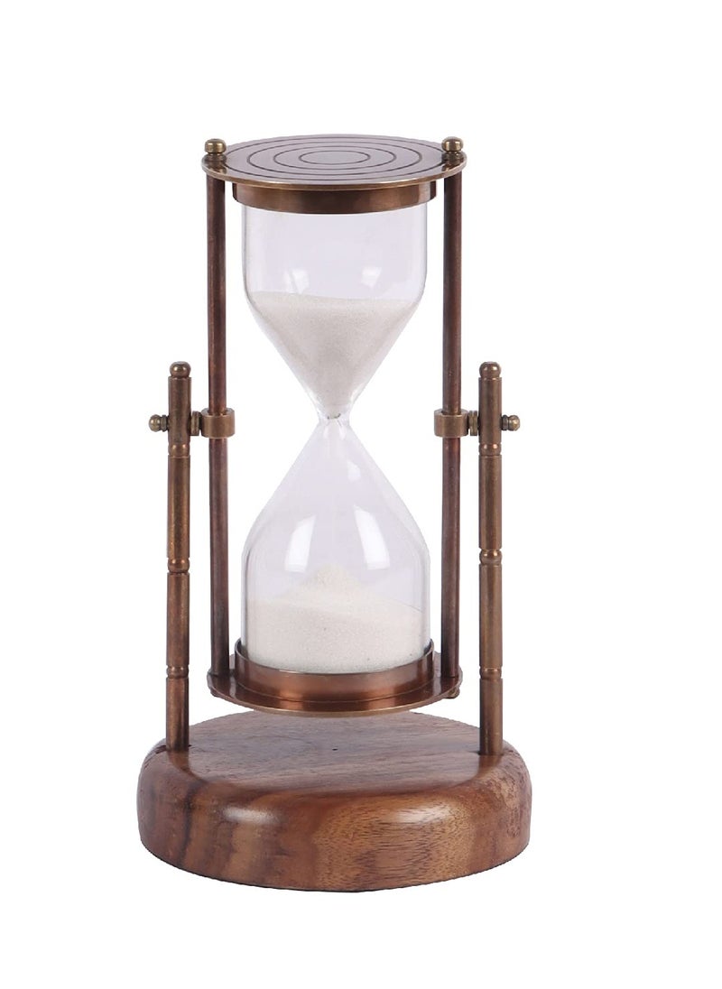 Ximdeco Brass Antique Sand Clock Sand Glass Hour Glass Hanging Sand Timer with Wooden Round Base