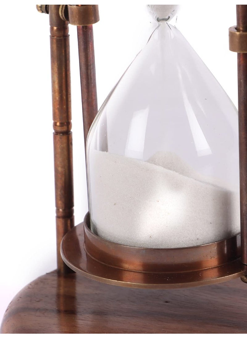 Ximdeco Brass Antique Sand Clock Sand Glass Hour Glass Hanging Sand Timer with Wooden Round Base