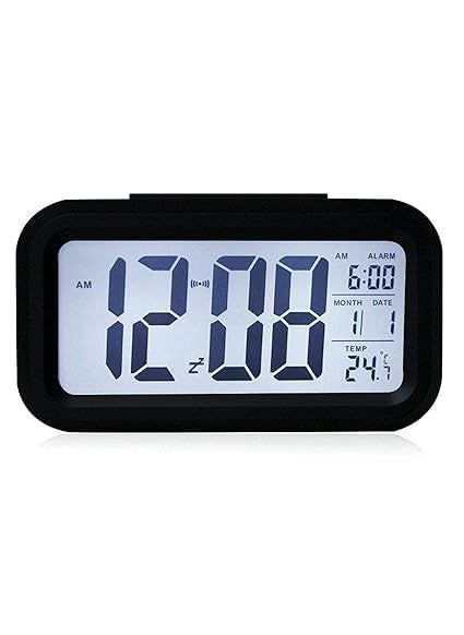 RIMCART Digital Smart Alarm Clock with Date Temperature Display Snooze Alarm Table Clock for Home Bedroom with Smart Automatic Sensor Backlight Battery Operated Clock