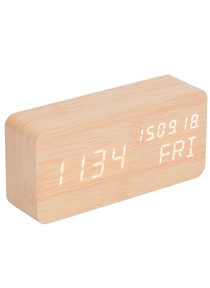 KRESHU Wooden Finishing Digital LED Alarm Clock 6 Inch Display USB Powered Snooze Temperature Table Watch Humidity Alarm Clock Perfect for Home Office Travel Warm Yellow 1Pcs