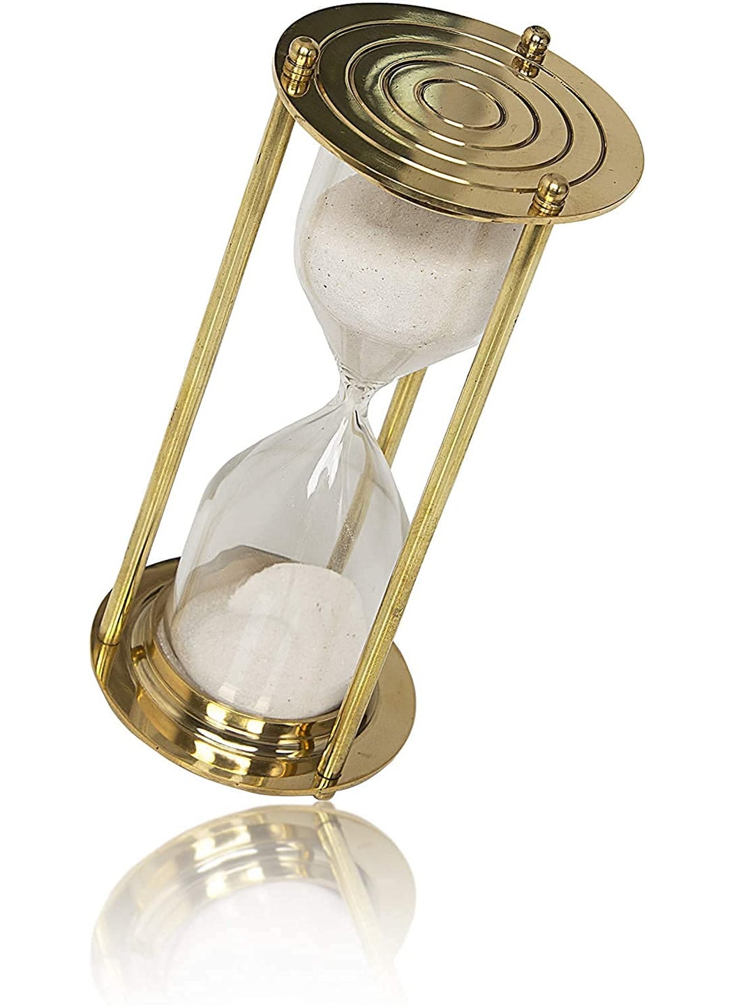 Large 57 Minute Hourglass Sand Timer Clock with Sparkling White Sand 7 Brass Vintage Antique Style Nautical Collectors Gift Decorative Souvenir Unique Creative Gifts for Home Office Study Desk