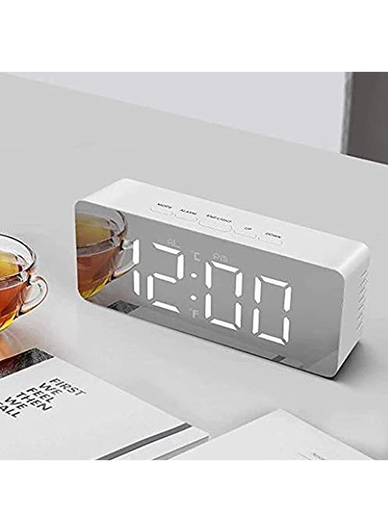 ASTRECA Digital LED Alarm Clock Mirror Clock for Heavy Sleepers Kids Large LED Display with Snooze Time Temperature Function for Bedroom Office Travel Battery Powered USB Powered
