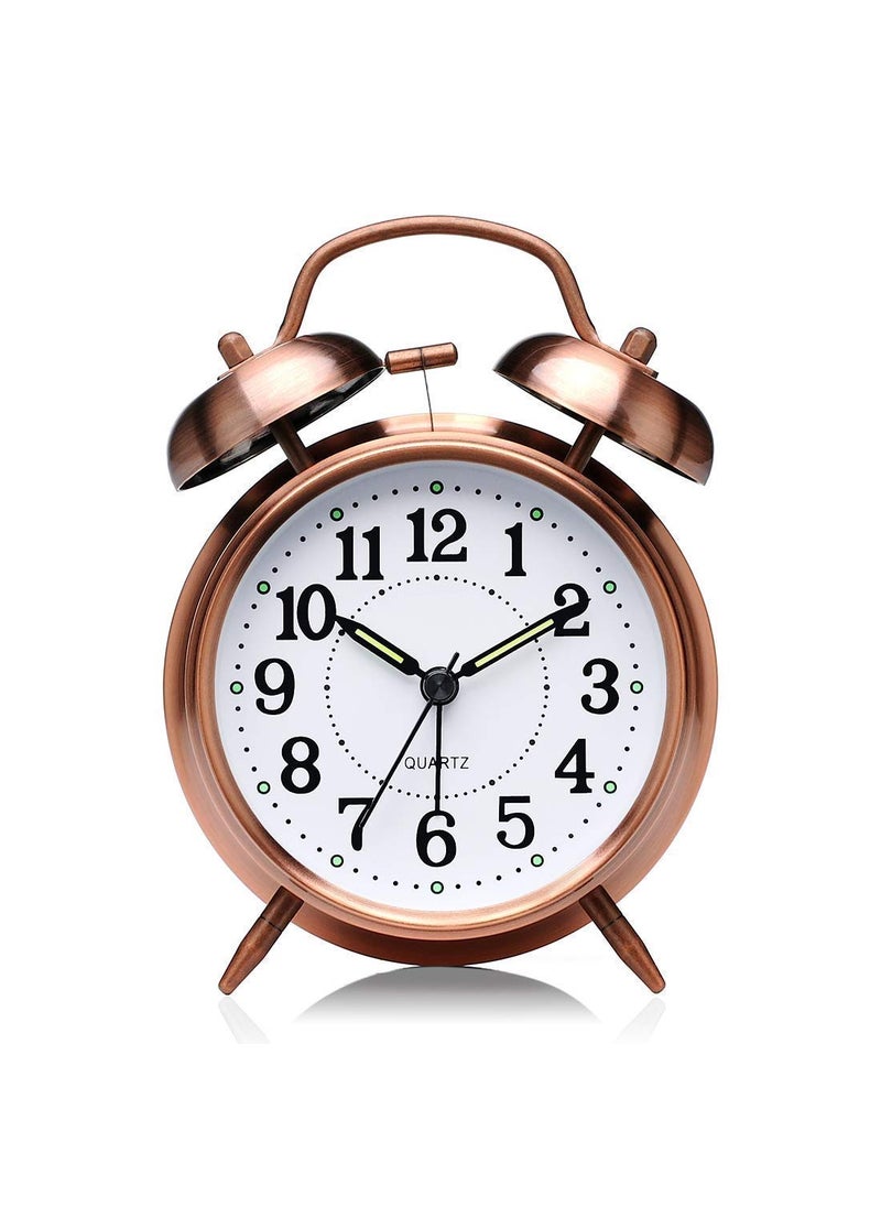 ALESSO Vintage Twin Bell Copper Table Alarm Clock with Night LED Light for Student for Kids Bedroom