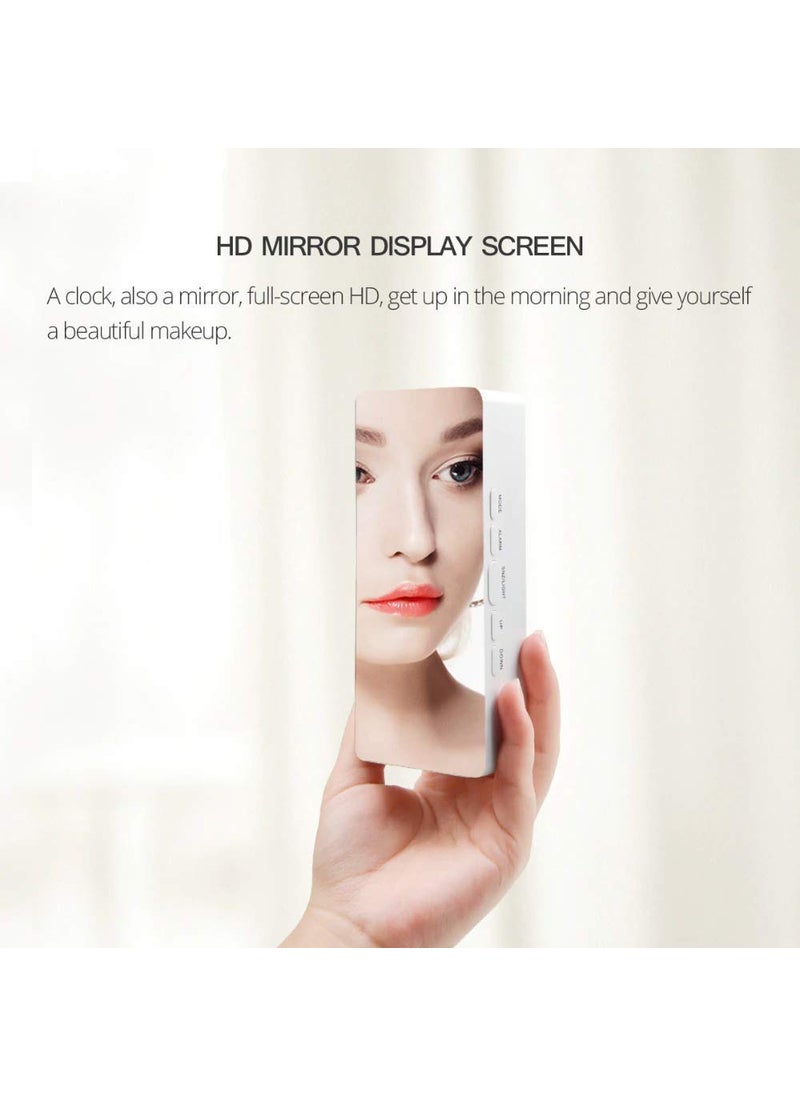 ASTRECA Digital Alarm Clock LED Display Clock Best Makeup Bedroom Mirror Travel Alarm Office Bedroom Clock Alarm Clock with Snooze Dimmer Control Support Battery Powered White