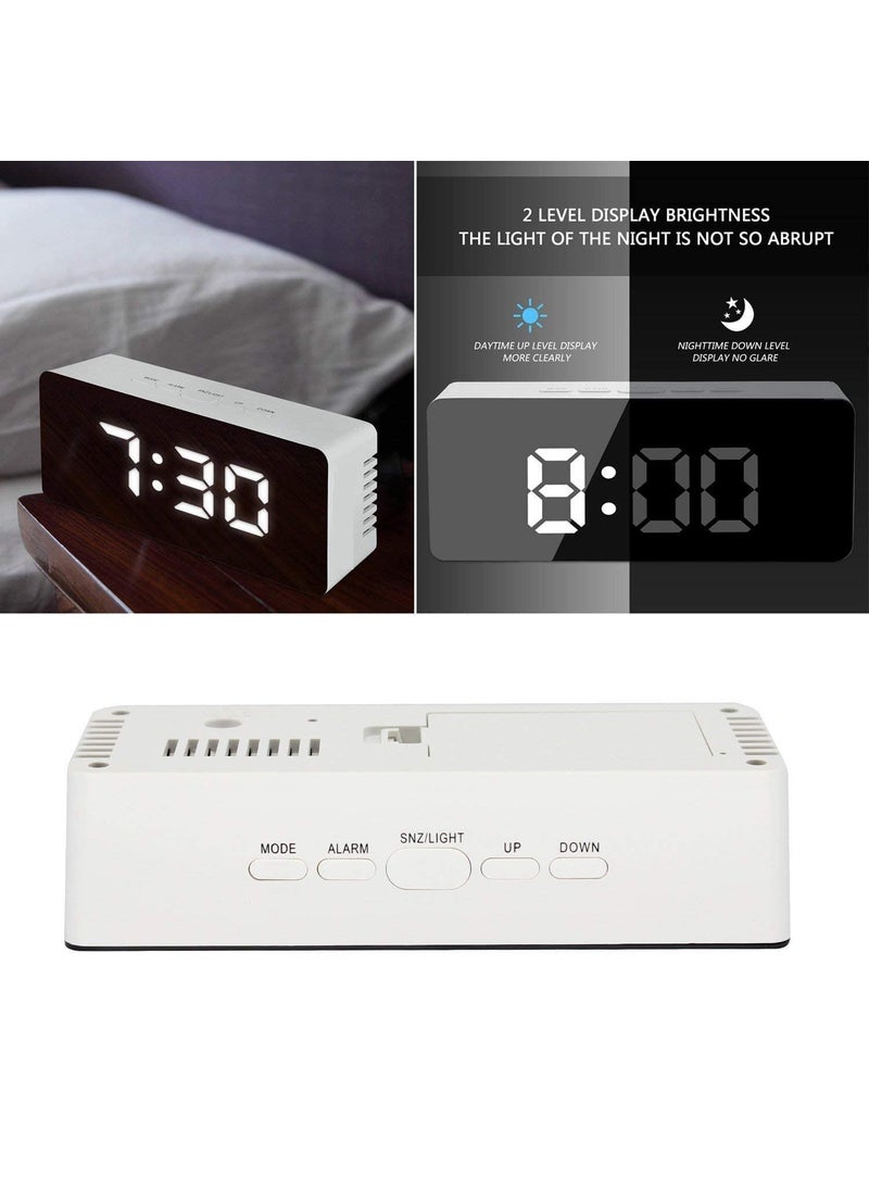 ASTRECA Digital Alarm Clock LED Display Clock Best Makeup Bedroom Mirror Travel Alarm Office Bedroom Clock Alarm Clock with Snooze Dimmer Control Support Battery Powered White