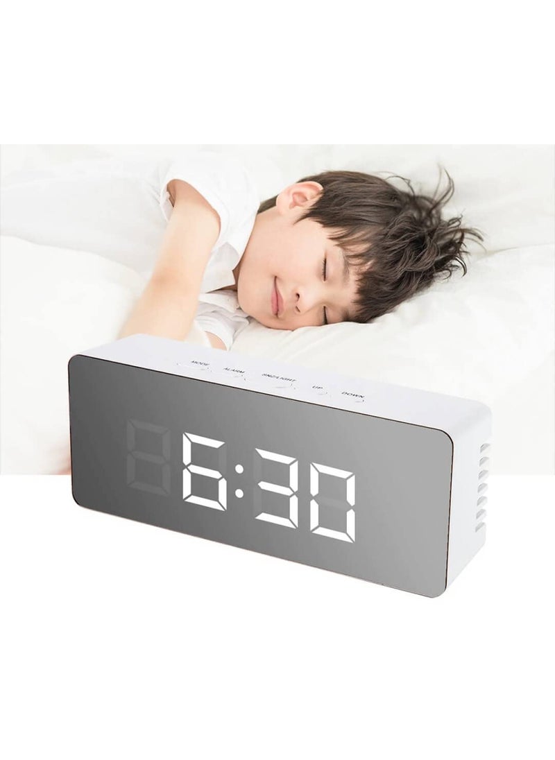 ASTRECA Digital Alarm Clock LED Display Clock Best Makeup Bedroom Mirror Travel Alarm Office Bedroom Clock Alarm Clock with Snooze Dimmer Control Support Battery Powered White
