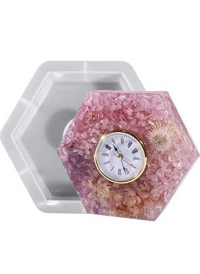 Eoast Resin Clock Molds Table Clock Mold for Resin Mantel Silicone Molds Kit for Epoxy Resin Casting DIY Home Decor Christmas Gift with 1 Clock Faces Hexagon Shape Table Clock Mould