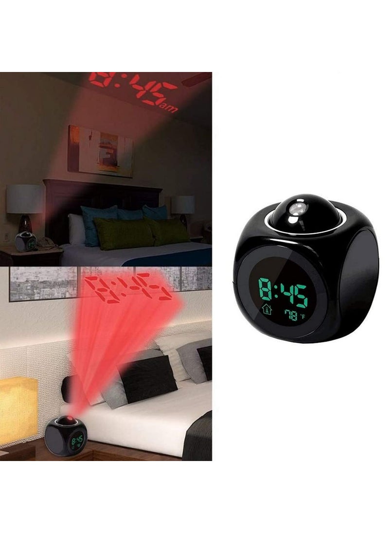 Sadgi Digital LCD Display Colorful Voice Projection Alarm Clock Weather Station LED with Temperature Wake Up Projector Clocks Without Battery Black