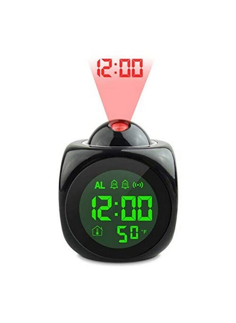 Sadgi Digital LCD Display Colorful Voice Projection Alarm Clock Weather Station LED with Temperature Wake Up Projector Clocks Without Battery Black