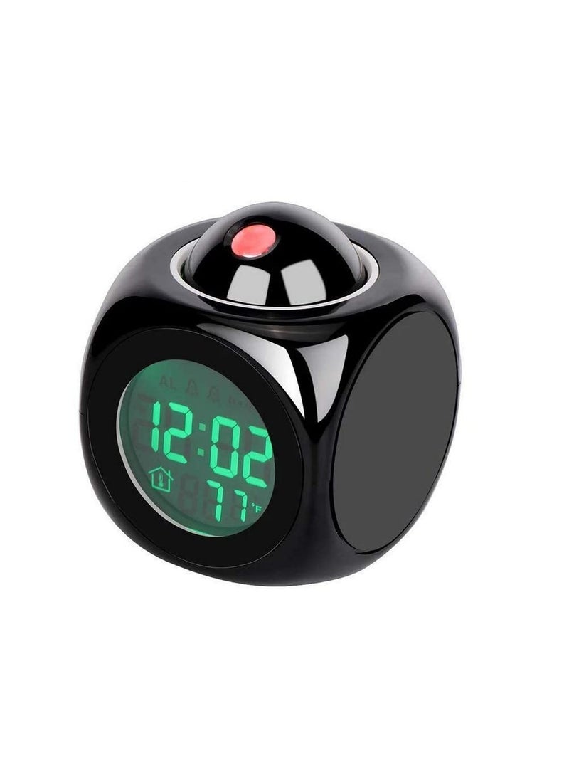 Sadgi Digital LCD Display Colorful Voice Projection Alarm Clock Weather Station LED with Temperature Wake Up Projector Clocks Without Battery Black