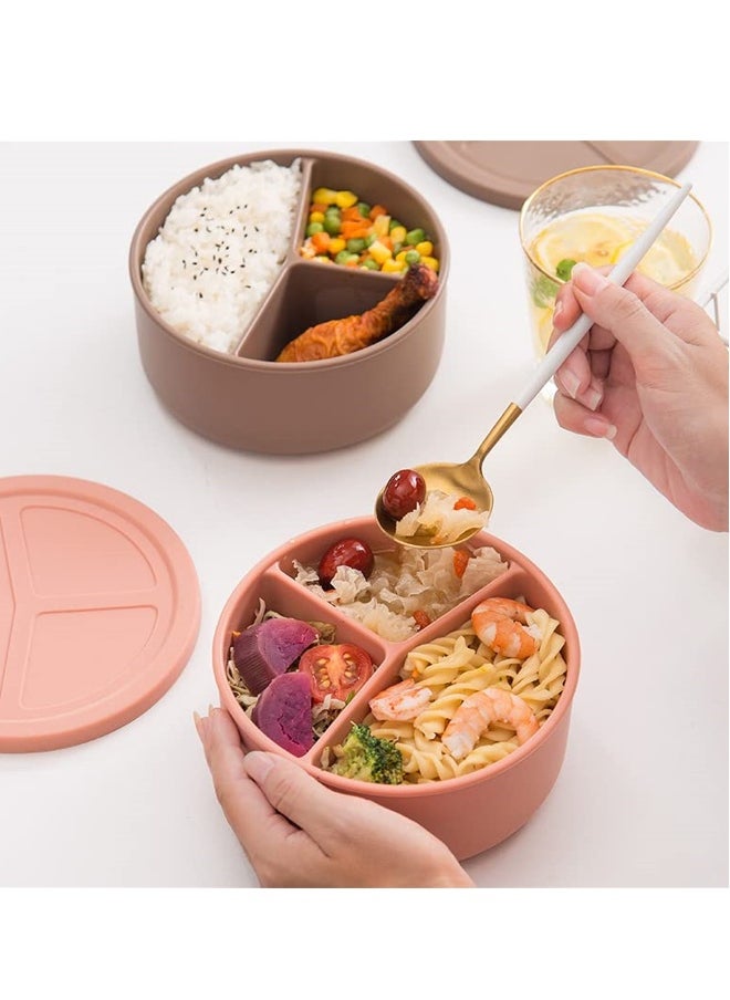 Silicone Bento Lunch Box, 3 Compartment Silicone Lunch Container, Leak-Proof Salad Bento Box, BPA-Free, Dishwasher Safe, Perfect for Work, School, Picnics