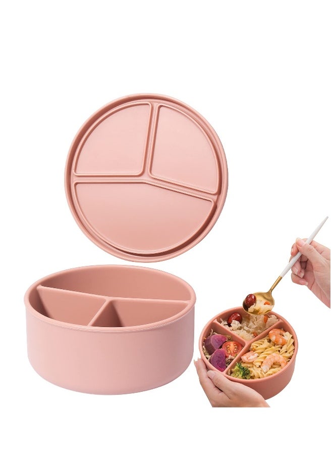 Silicone Bento Lunch Box, 3 Compartment Silicone Lunch Container, Leak-Proof Salad Bento Box, BPA-Free, Dishwasher Safe, Perfect for Work, School, Picnics