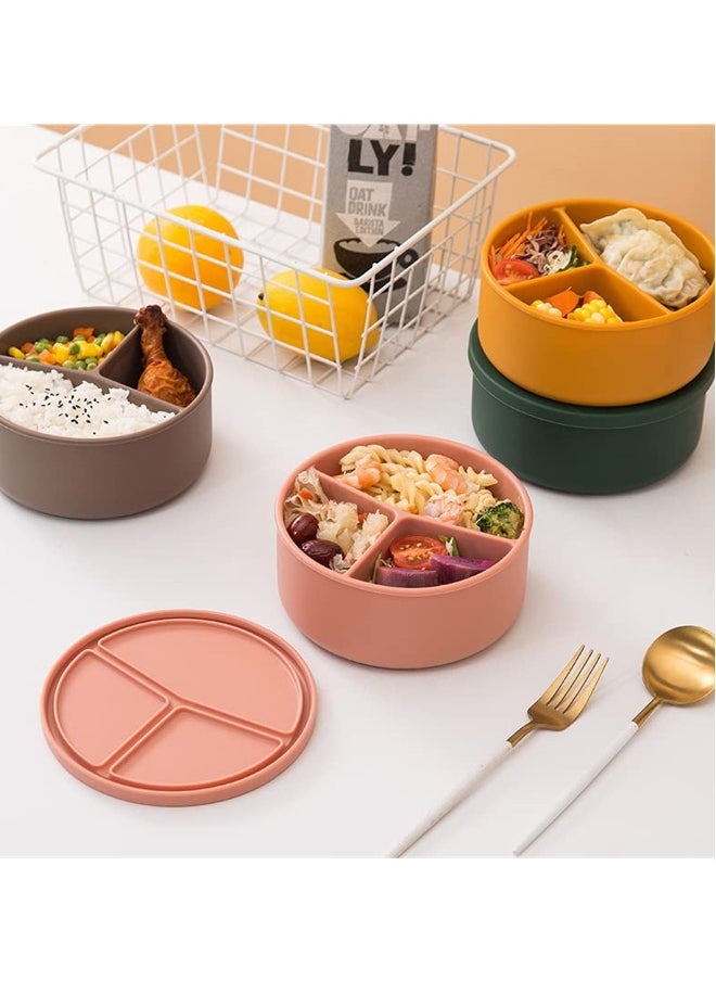 Silicone Bento Lunch Box, 3 Compartment Silicone Lunch Container, Leak-Proof Salad Bento Box, BPA-Free, Dishwasher Safe, Perfect for Work, School, Picnics