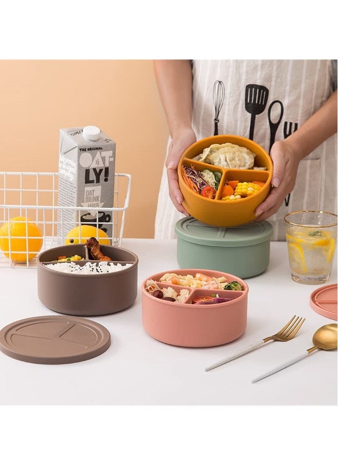 Silicone Bento Lunch Box, 3 Compartment Silicone Lunch Container, Leak-Proof Salad Bento Box, BPA-Free, Dishwasher Safe, Perfect for Work, School, Picnics