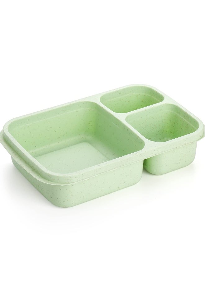 SYOSI 8 Pcs Bento Lunch Box, 3 Compartment Meal Prep Container for Adults/Kids, Straw Wheat Fiber Lunch Container for Microwave and Dishwasher Safe, Reusable Snack Container for Work, School, Travel