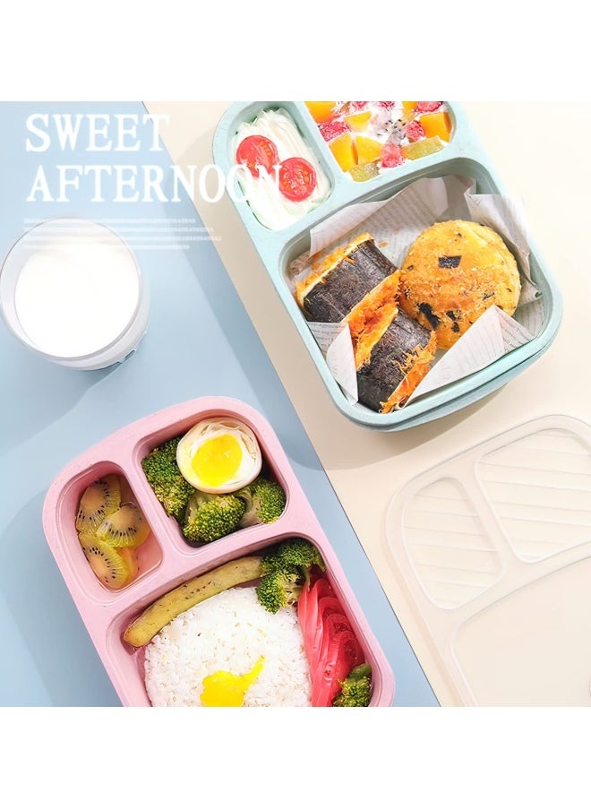 SYOSI 8 Pcs Bento Lunch Box, 3 Compartment Meal Prep Container for Adults/Kids, Straw Wheat Fiber Lunch Container for Microwave and Dishwasher Safe, Reusable Snack Container for Work, School, Travel