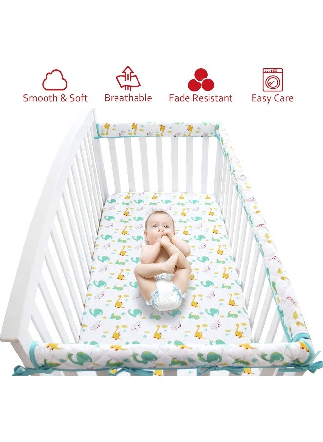 Moonsea Dinosaur Crib Sheets for Boys Girls, Baby Crib Sheets Fit for Standard Crib, Soft and Breathable Microfiber Dinosaur Fitted Crib Sheets for Unisex Baby