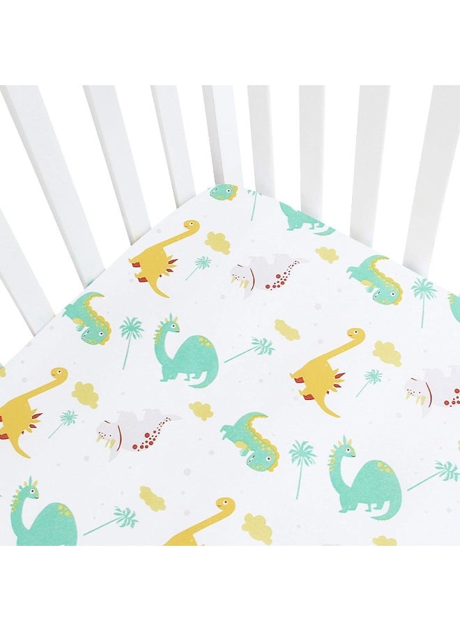 Moonsea Dinosaur Crib Sheets for Boys Girls, Baby Crib Sheets Fit for Standard Crib, Soft and Breathable Microfiber Dinosaur Fitted Crib Sheets for Unisex Baby