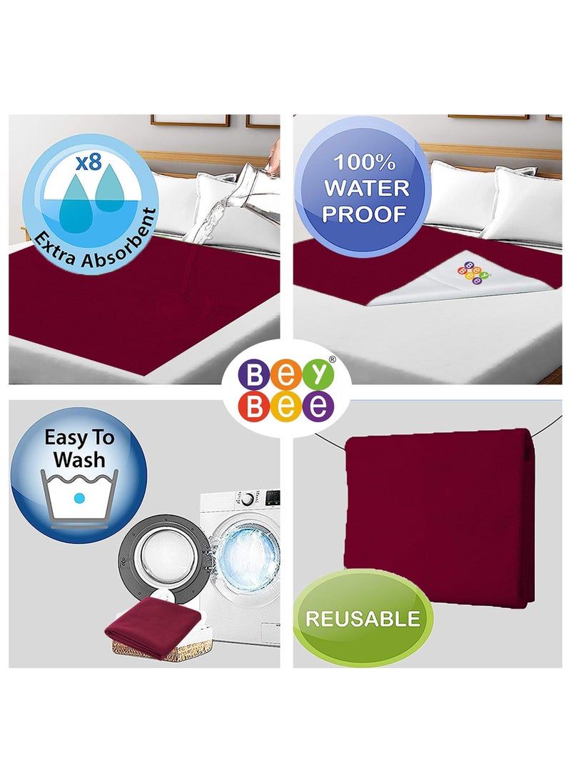 BeyBee Waterproof Quick Dry Sheet for Baby Bed Pad AntiPiling Fleece Extra Absorbent Washable Matress Protector Baby Bed Protector Sheet for Toddler Children Large Size 140x100cm Maroon