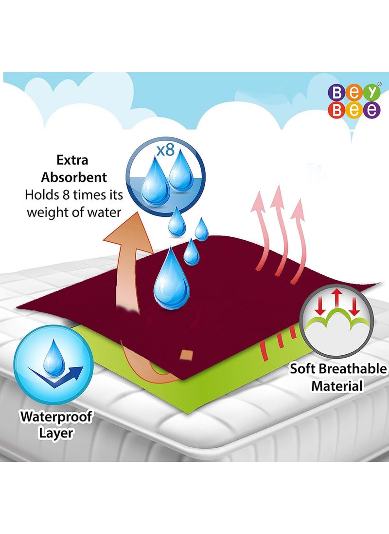 BeyBee Waterproof Quick Dry Sheet for Baby Bed Pad AntiPiling Fleece Extra Absorbent Washable Matress Protector Baby Bed Protector Sheet for Toddler Children Large Size 140x100cm Maroon