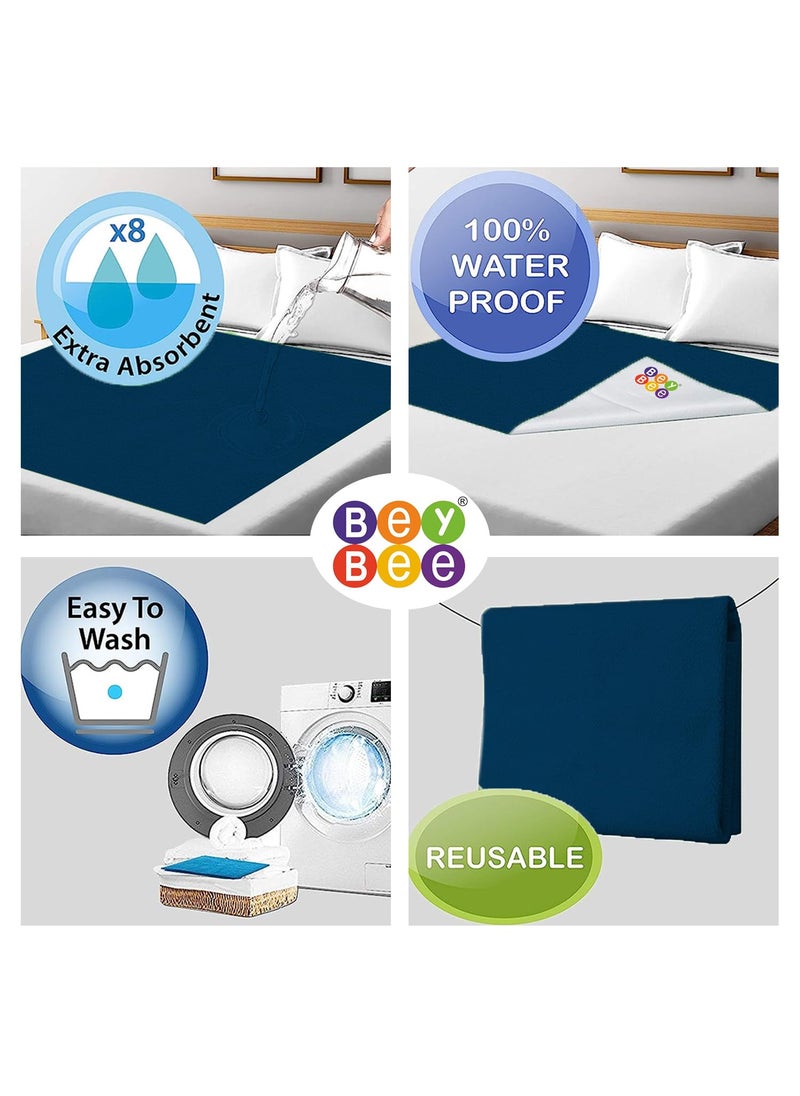 BeyBee Waterproof Quick Dry Sheet for Baby Bed Pad AntiPiling Fleece Extra Absorbent Washable Matress Protector Baby Bed Protector Sheet for Toddler Children Large Size 140x100cm Dark Sea Blue