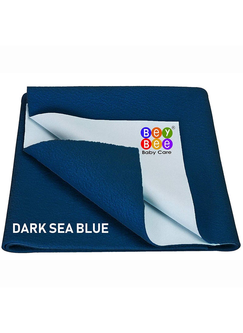 BeyBee Waterproof Quick Dry Sheet for Baby Bed Pad AntiPiling Fleece Extra Absorbent Washable Matress Protector Baby Bed Protector Sheet for Toddler Children Large Size 140x100cm Dark Sea Blue