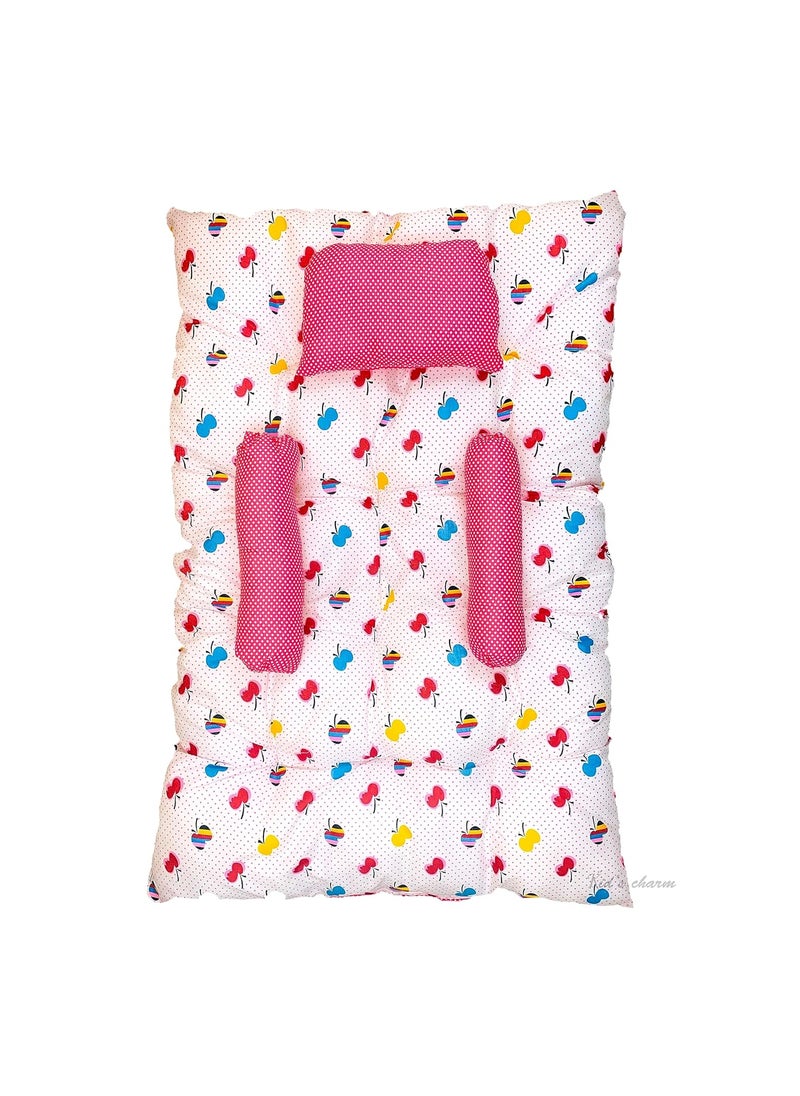 Kids Charm Baby Sleeping Bed CherryMini Portable 2 in 1 for 0 to 4 Months New Born Baby Baby Sleeping Bed Cotton PillowPink