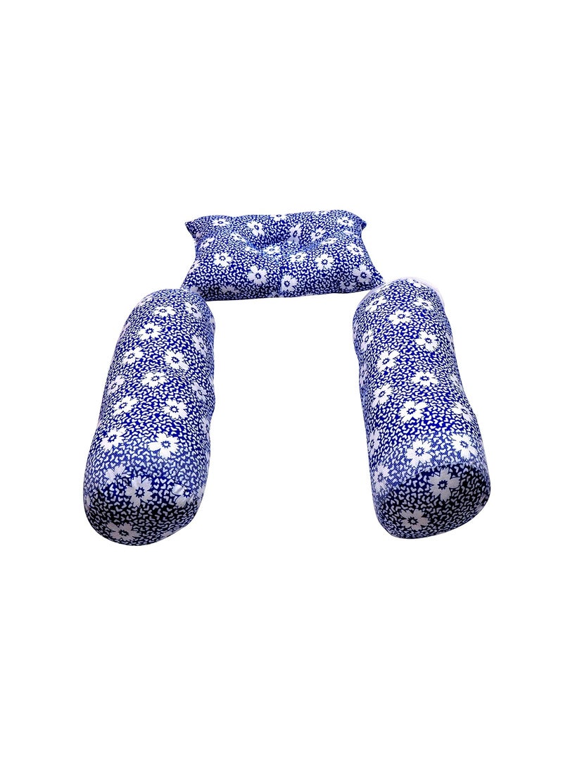 next Day art Set of 3 Bolsters and Pillow Combo for Newborn BabyKids Standard Flower Printed Blue