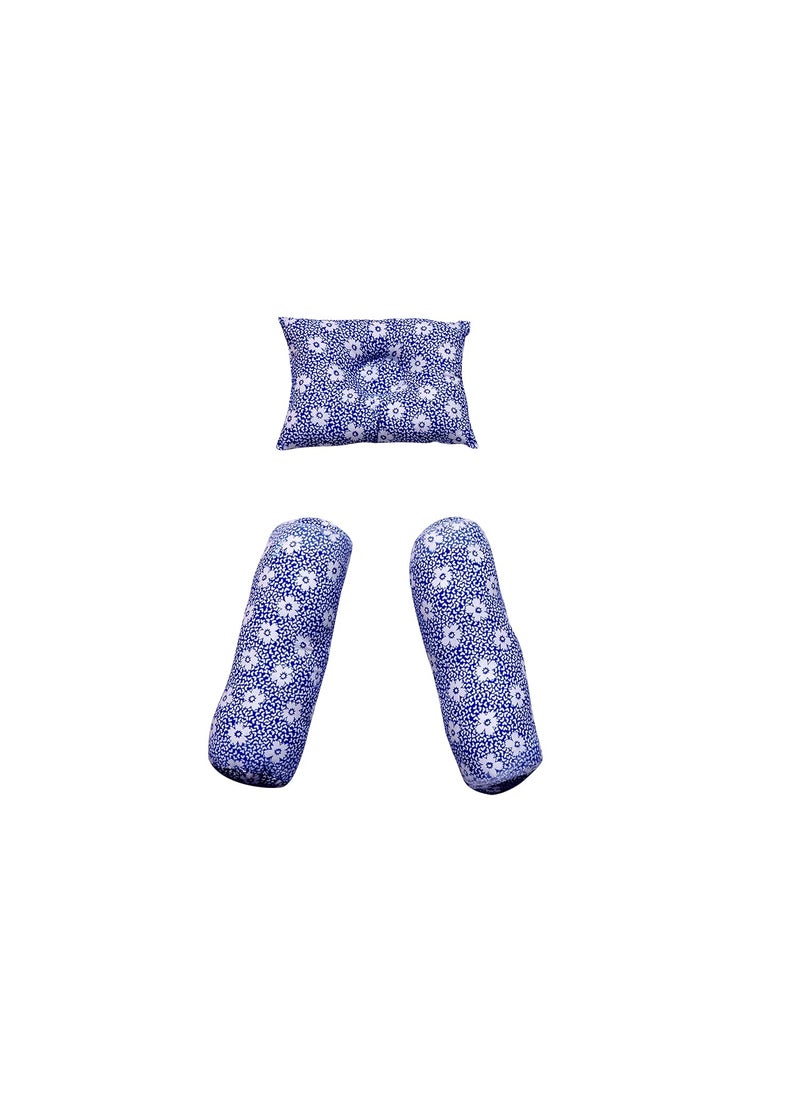 next Day art Set of 3 Bolsters and Pillow Combo for Newborn BabyKids Standard Flower Printed Blue