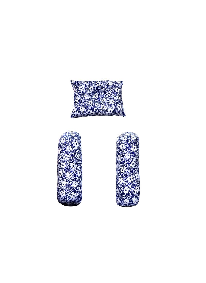 next Day art Set of 3 Bolsters and Pillow Combo for Newborn BabyKids Standard Flower Printed Blue