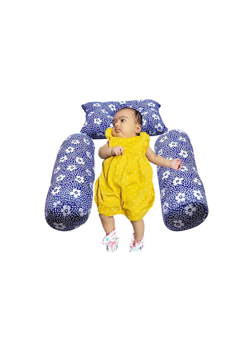 next Day art Set of 3 Bolsters and Pillow Combo for Newborn BabyKids Standard Flower Printed Blue