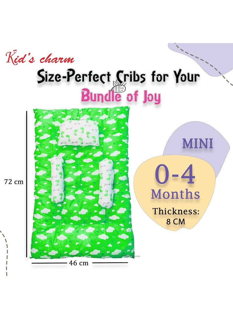 Kids Charm Baby Sleeping CloudMini Portable 2 in 1 for 0 to 4 Months New Born Baby Baby Sleeping Bed Cotton PillowGreen