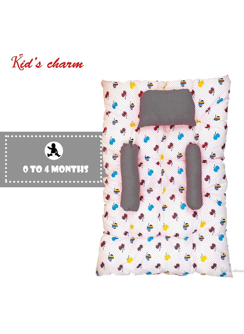 Kids Charm Baby Sleeping CherryMini Portable 2 in 1 for 0 to 4 Months New Born Baby Baby Sleeping Bed Cotton PillowGrey