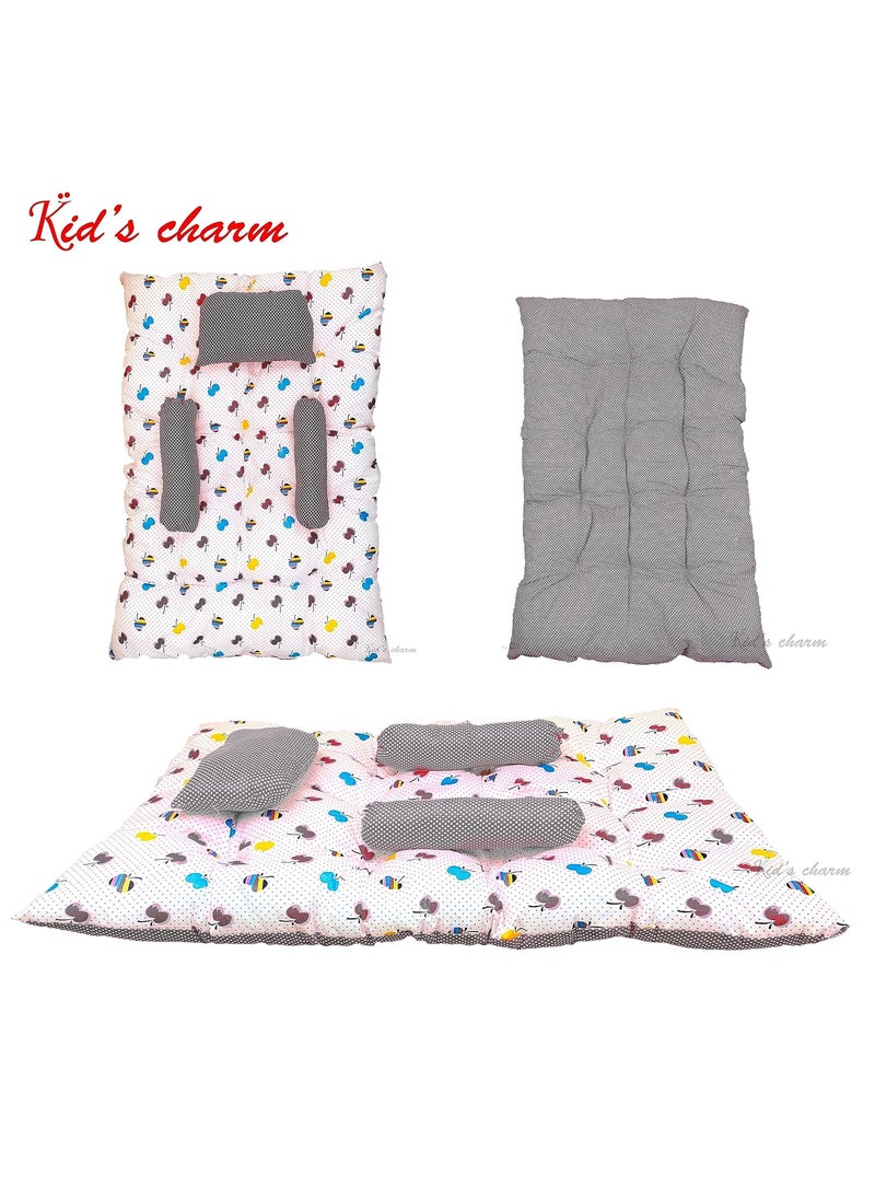 Kids Charm Baby Sleeping CherryMini Portable 2 in 1 for 0 to 4 Months New Born Baby Baby Sleeping Bed Cotton PillowGrey